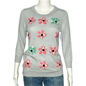Floral Patterned Gray Sweater